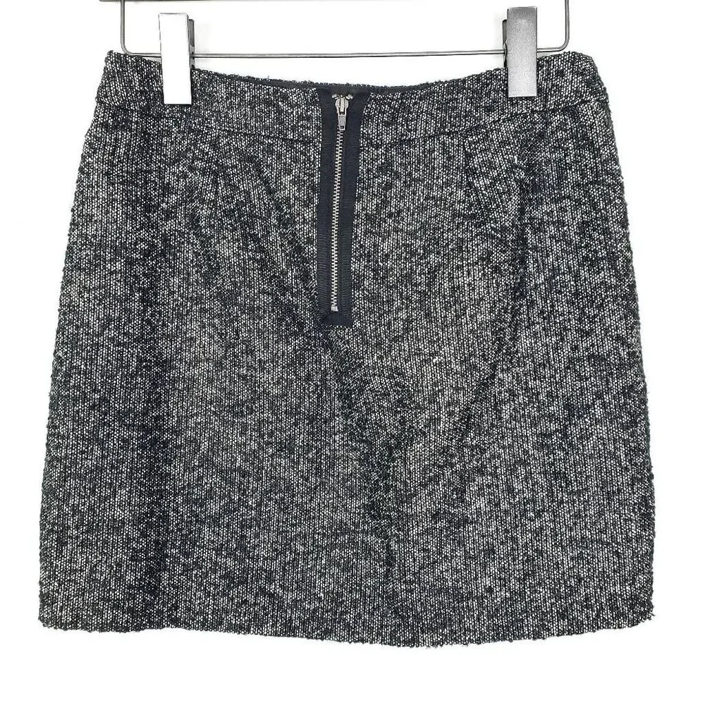 GAP Womens Silver Metallic, Black, & White Tweed Zip Up Lined Mini Skirt Size: 2
